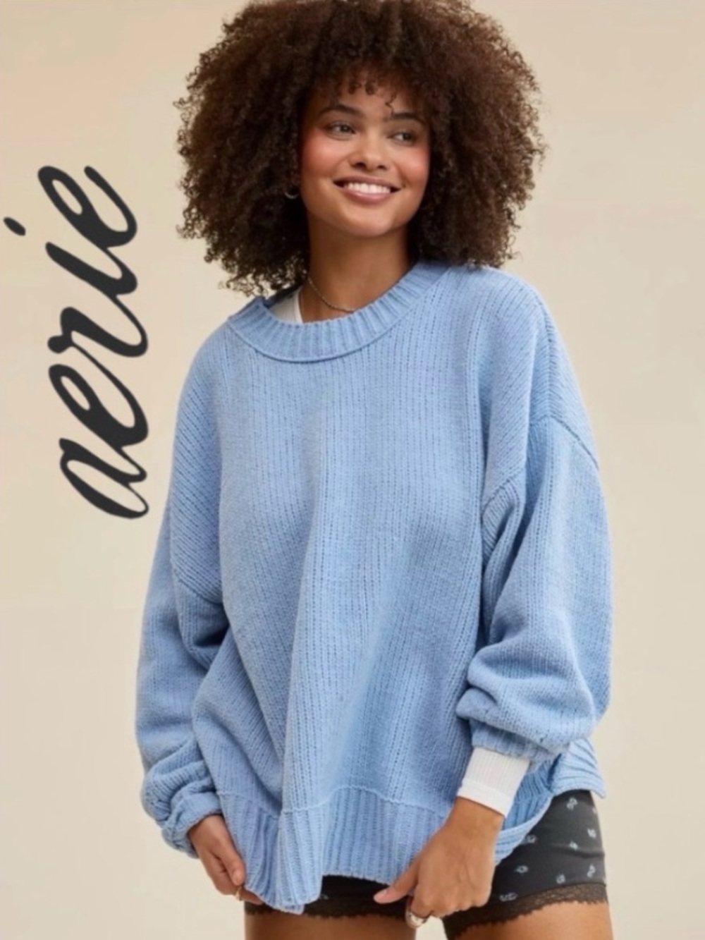 XL Aerie Oversized Chenille “Like Candy” Sweater in Soft Blue - Picture 1 of 16
